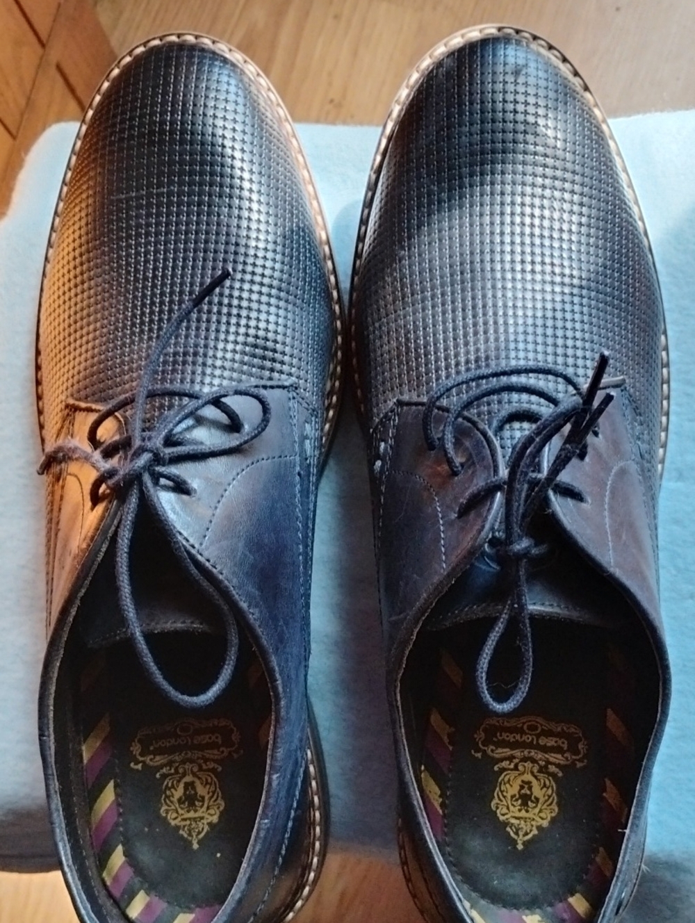 Base London Men's Black Textured Derby Shoes. Blake Stitch